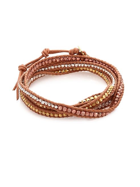 Chan Luu - Tri-Tone Beaded Leather Multi-Row Wrap Bracelet