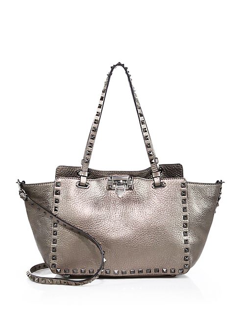 Valentino - Rockstud Mini Metallic Leather Tote