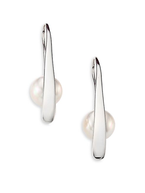 Majorica - Rain 10MM White Pearl & Sterling Silver Bar Earrings