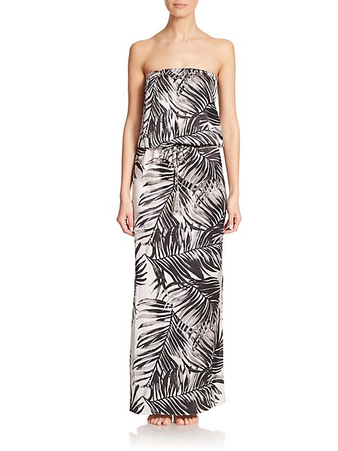 Marie France Van Damme - Palm-Print Silk Maxi Dress