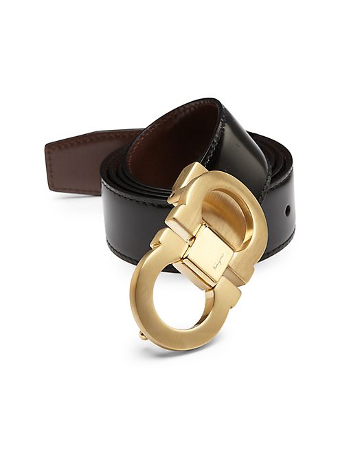 Salvatore Ferragamo - Shiny Lux Two-Buckle Reversible Leather Belt Gift Set