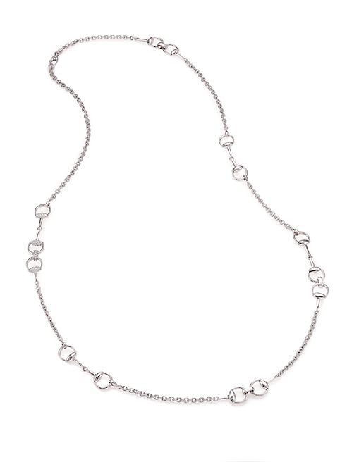 Gucci - Horsebit Diamond & 18K White Gold Station Necklace