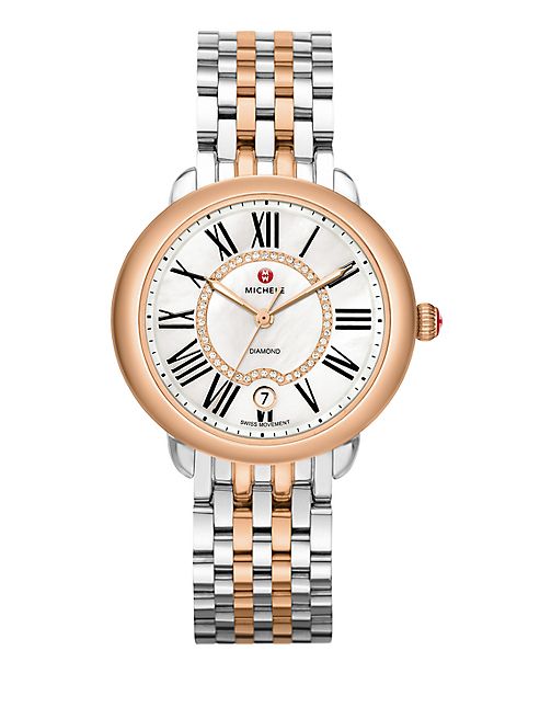 Michele Watches - Serein 16 Diamond, Mother-Of-Pearl, 18K Rose Goldplated & Stainless Steel Bracelet Watch