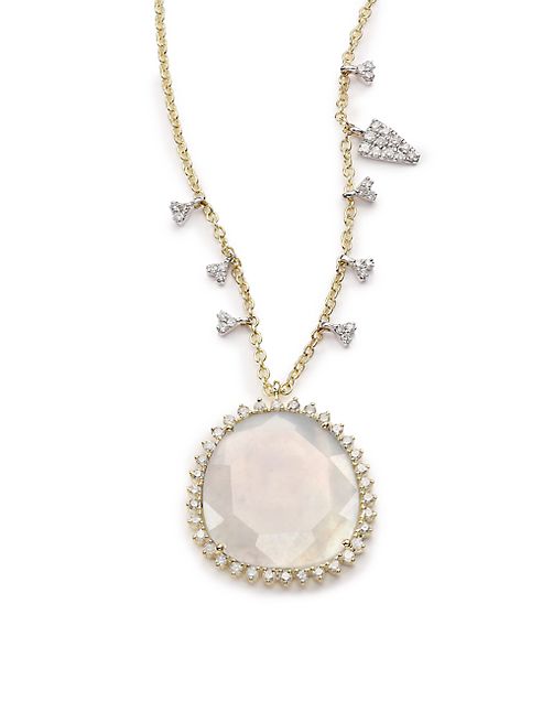 Meira T - Chalcedony, Mother-Of-Pearl, Diamond & 14K Yellow Gold Doublet Pendant Necklace