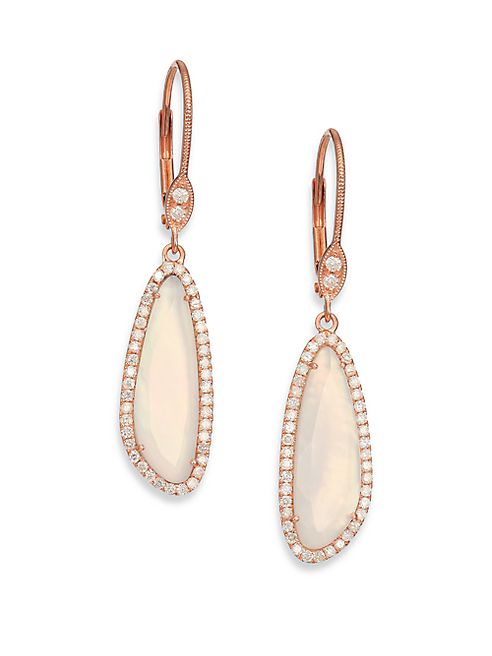 Meira T - Chalcedony, Mother-Of-Pearl, Diamond & 14K Rose Gold Doublet Drop Earrings