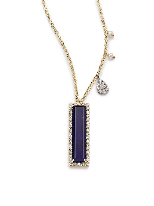 Meira T - Sodalite, Diamond & 14K Yellow Gold Baguette Pendant Necklace