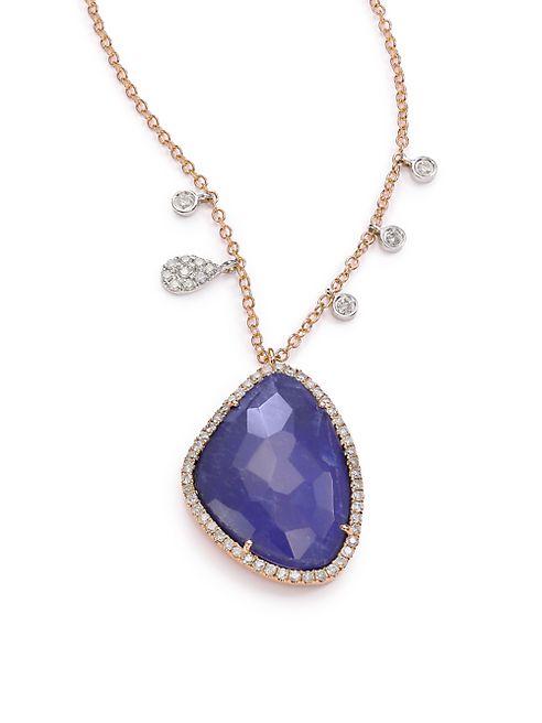 Meira T - Sodalite, Diamond & 14K Rose Gold Pendant Necklace