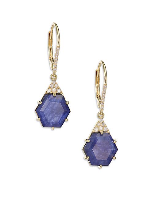 Meira T - Sodalite, Diamond & 14K Yellow Gold Hexagon Drop Earrings