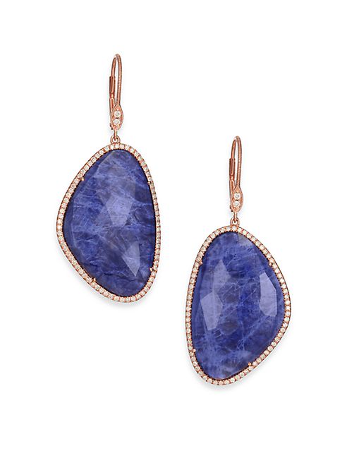 Meira T - Sodalite, Diamond & 14K Rose Gold Drop Earrings