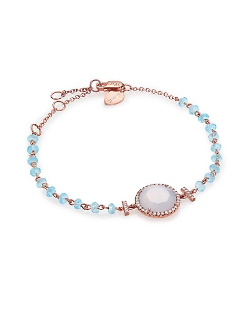 Meira T - Chalcedony, Mother-Of-Pearl, Blue Topaz, Diamond & 14K Rose Gold Beaded Bracelet