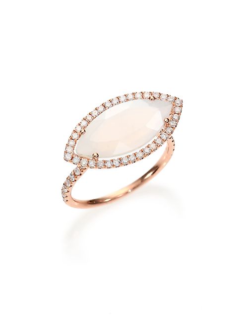 Meira T - Chalcedony, Mother-Of-Pearl Diamond & 14K Rose Gold Doublet Marquis Ring