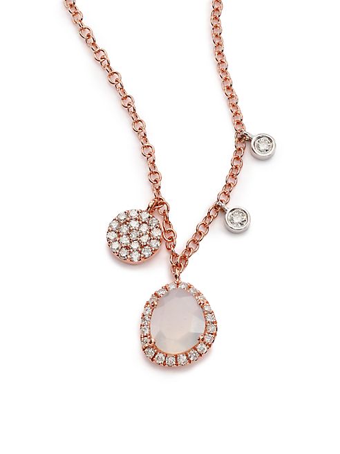 Meira T - Chalcedony, Mother-Of-Pearl, Diamond & 14K Rose Gold Charm Necklace