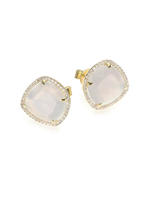 Meira T - Chalcedony, Mother-Of-Pearl, Diamond & 14K Yellow Gold Doublet Stud Earrings