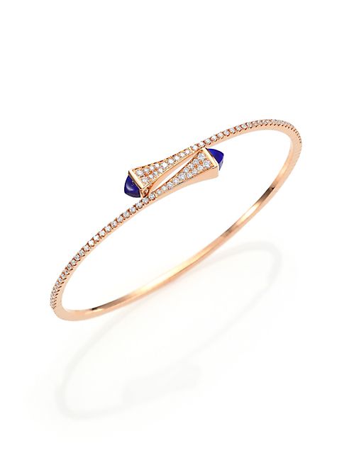 Marli - Cleo Lapis, Diamond & 18K Rose Gold Bypass Bracelet