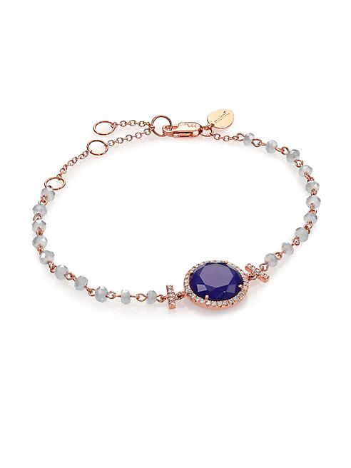 Meira T - Sodalite, Blue Topaz, Diamond & 14K Rose Gold Beaded Bracelet