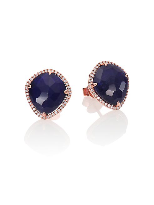 Meira T - Sodalite, Diamond & 14K Rose Gold Stud Earrings