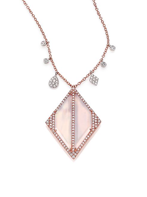 Meira T - Chalcedony, Mother-Of-Pearl, Diamond & 14K Rose Gold Geometric Doublet Pendant Necklace