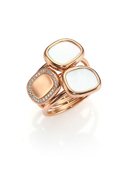 Roberto Coin - Mother-Of-Pearl, Diamond & 18K Rose Gold Three-Row Ring