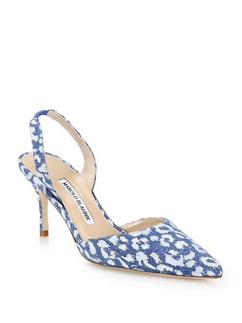 Manolo Blahnik - Carolyne Leopard-Print Denim Slingbacks