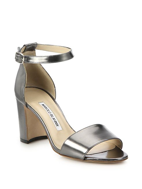 Manolo Blahnik - Laura Metallic Leather Block-Heeled Sandals