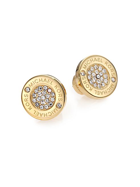 Michael Kors - Heritage Plaque Pavé Logo Stud Earrings/Goldtone