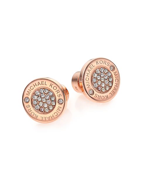 Michael Kors - Heritage Plaque Pavé Logo Stud Earrings/Rose Goldtone