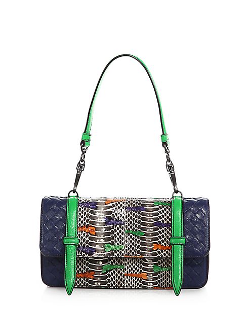 Bottega Veneta - Multicolor Intrecciato Leather & Snakeskin Top-Handle Bag