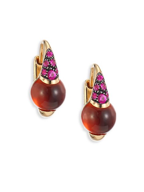 Pomellato - M'Ama Non M'Ama Hessonite Garnet, Pink Sapphire & 18K Rose Gold Leverback Earrings