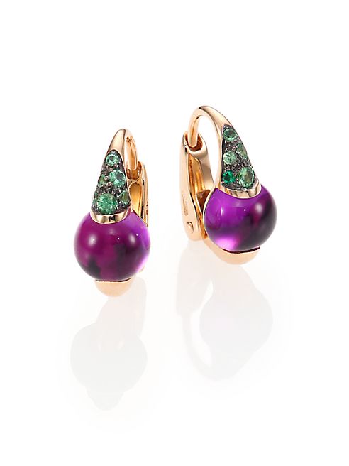 Pomellato - M'Ama Non M'Ama Amethyst, Tsavorite & 18K Rose Gold Leverback Earrings