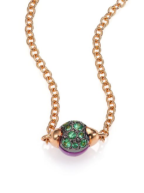 Pomellato - M'Ama Non M'Ama Amethyst, Tsavorite & 18K Rose Gold Pendant Necklace