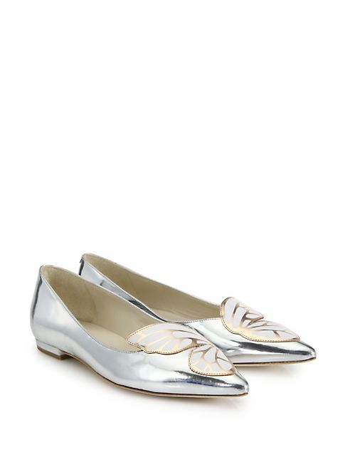 Sophia Webster - Bibi Butterfly-Embroidered Metallic Leather Flats