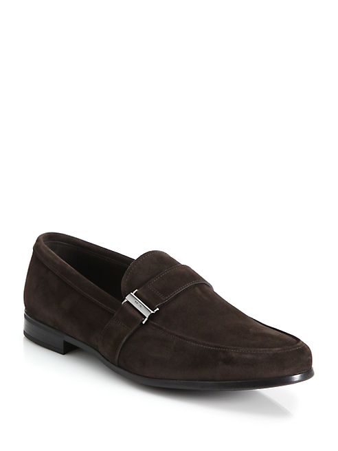 Prada - Side-Buckle Suede Loafers