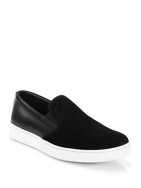 Prada - Mixed-Media Leather & Suede Slip-On Sneakers