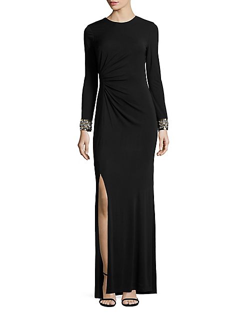 Shoshanna - MIDNIGHT Embellished-Cuff Wen Jersey Gown