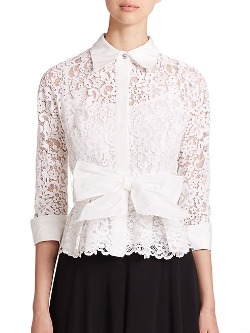 Teri Jon by Rickie Freeman - Lace & Taffeta Blouse