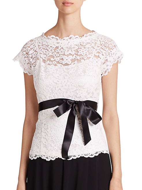 Teri Jon by Rickie Freeman - Lace Belted Blouse