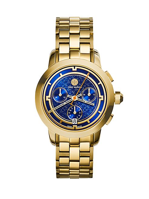 Tory Burch - Tory Chronograph Goldtone Stainless Steel Bracelet Watch/Blue