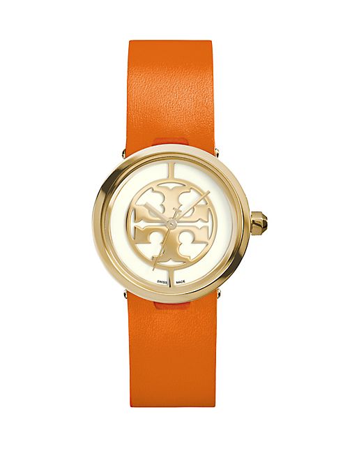 Tory Burch - Reva Goldtone Stainless Steel & Leather Strap Watch/Orange