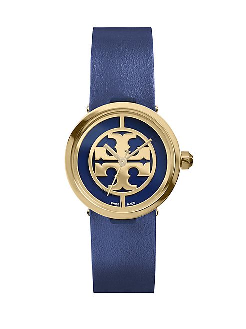 Tory Burch - Reva Goldtone Stainless Steel & Leather Strap Watch/Navy