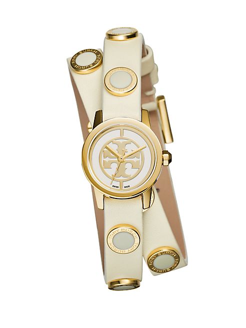 Tory Burch - Reva Mini Goldtone Stainless Steel & Studded Leather Strap Watch/Ivory