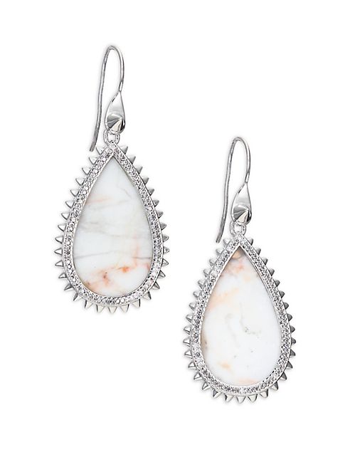 Eddie Borgo - White Lace Agate & Pavé Crystal Small Studded Teardrop Earrings