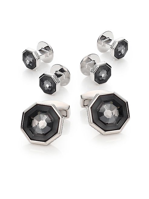 Tateossian - Crystal Octagon Cuff Link & Shirt Stud Set