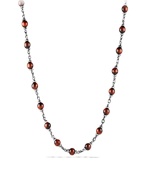 David Yurman - Sterling Silver & Red Tigers Eye Beaded Necklace