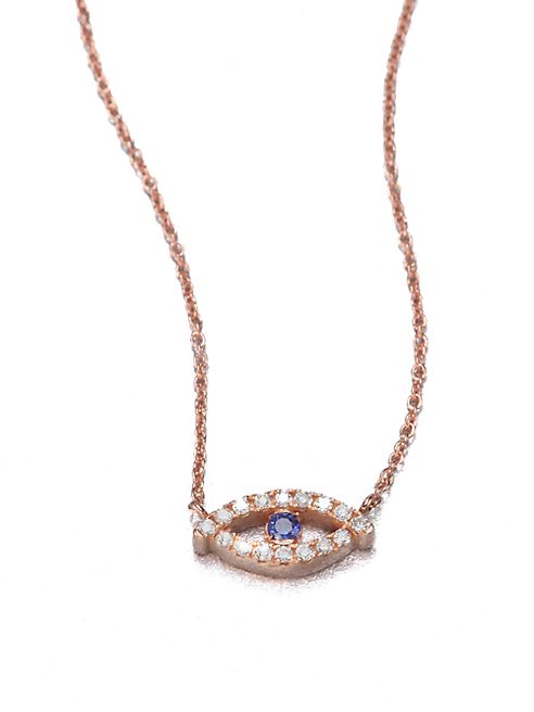 Diane Kordas - Diamond, Sapphire & 18K White Gold Evil Eye Necklace