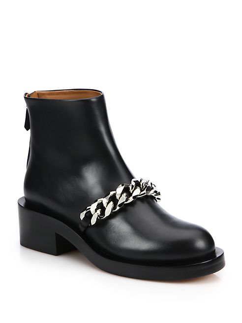 Givenchy - Chain-Trimmed Leather Booties