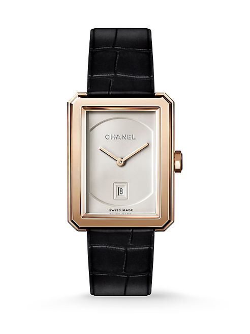 CHANEL - BOY•FRIEND Medium 18K Beige Gold & Alligator Strap Watch