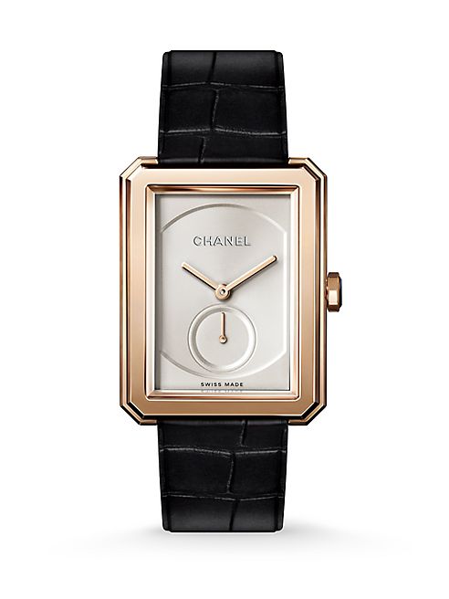 CHANEL - BOY•FRIEND Large 18K Beige Gold & Alligator Strap Watch