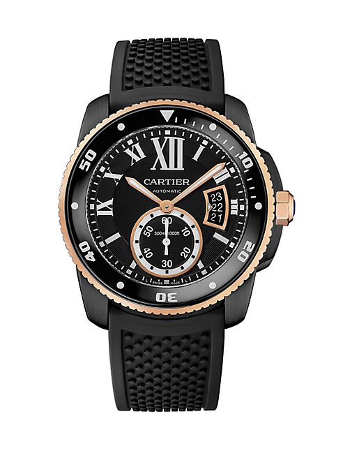 Cartier - Calibre de Cartier Automatic Carbon Diver 18K Pink Gold, ADLC Stainless Steel & Rubber Strap Watch