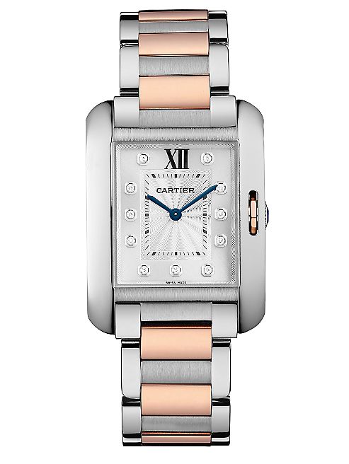 Cartier - Tank Anglaise Automatic Medium Diamond, 18K Pink Gold & Stainless Steel Bracelet Watch