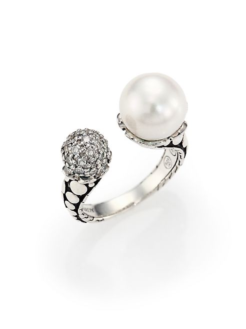 John Hardy - Dot 11MM White Pearl, Diamond & Sterling Silver Wrap Ring